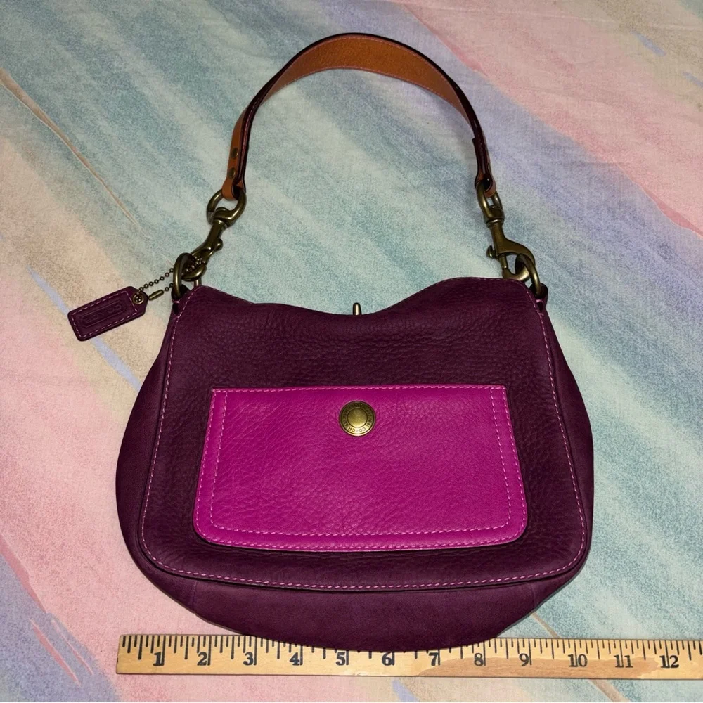 Vintage Coach Satchel Suede Purple Plum Handbag Hobo - Picture 8 of 11